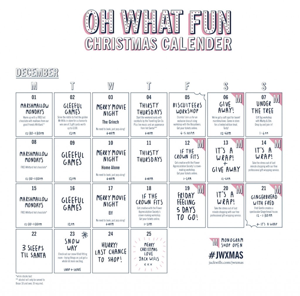 Jack Wills Christmas Events Calendar